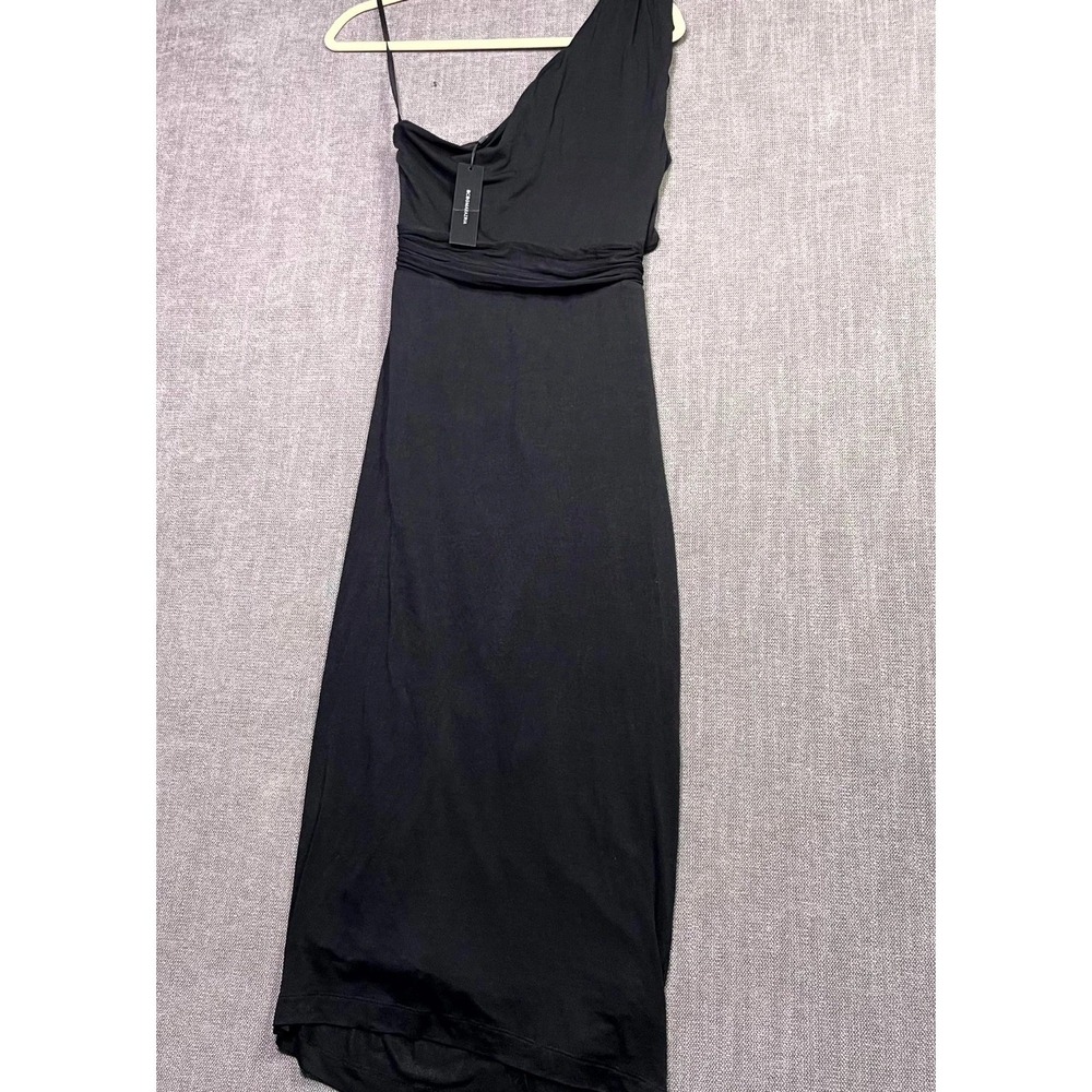 BCBGMAXAZRIA Black One Shoulder Ruched Maxi Dress Womens Medium 2XX1D37-BLK